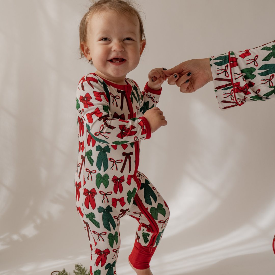Holiday Bows Zip Onesie - little nessi
