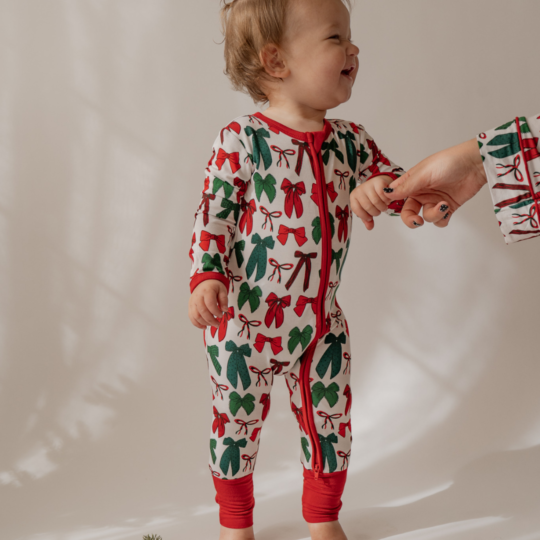 Holiday Bows Zip Onesie - little nessi