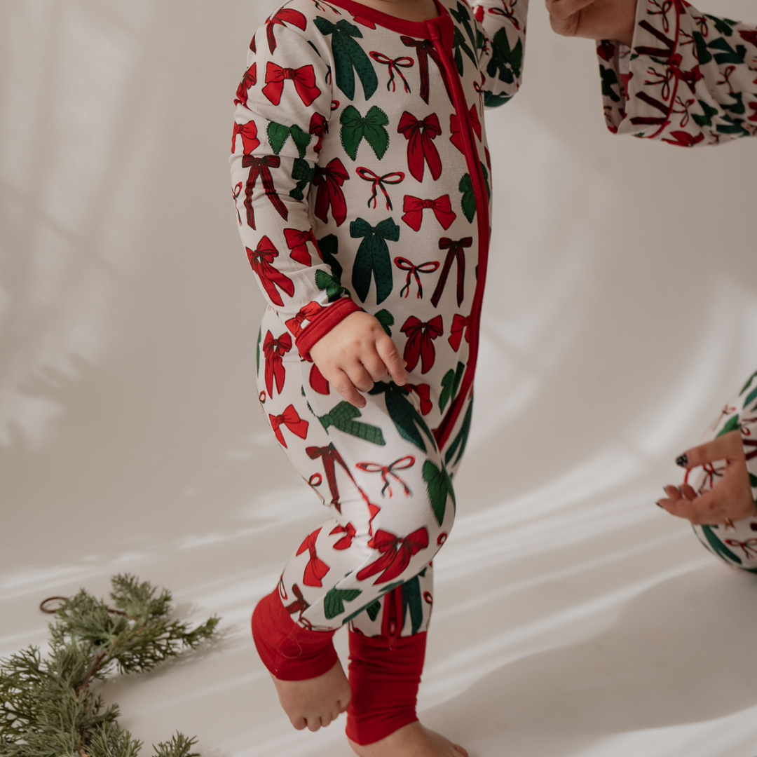 Holiday Bows Zip Onesie - little nessi