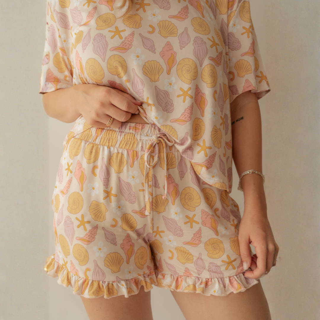 Shell Seekers Women's Bamboo Ruffle PJ Short Set