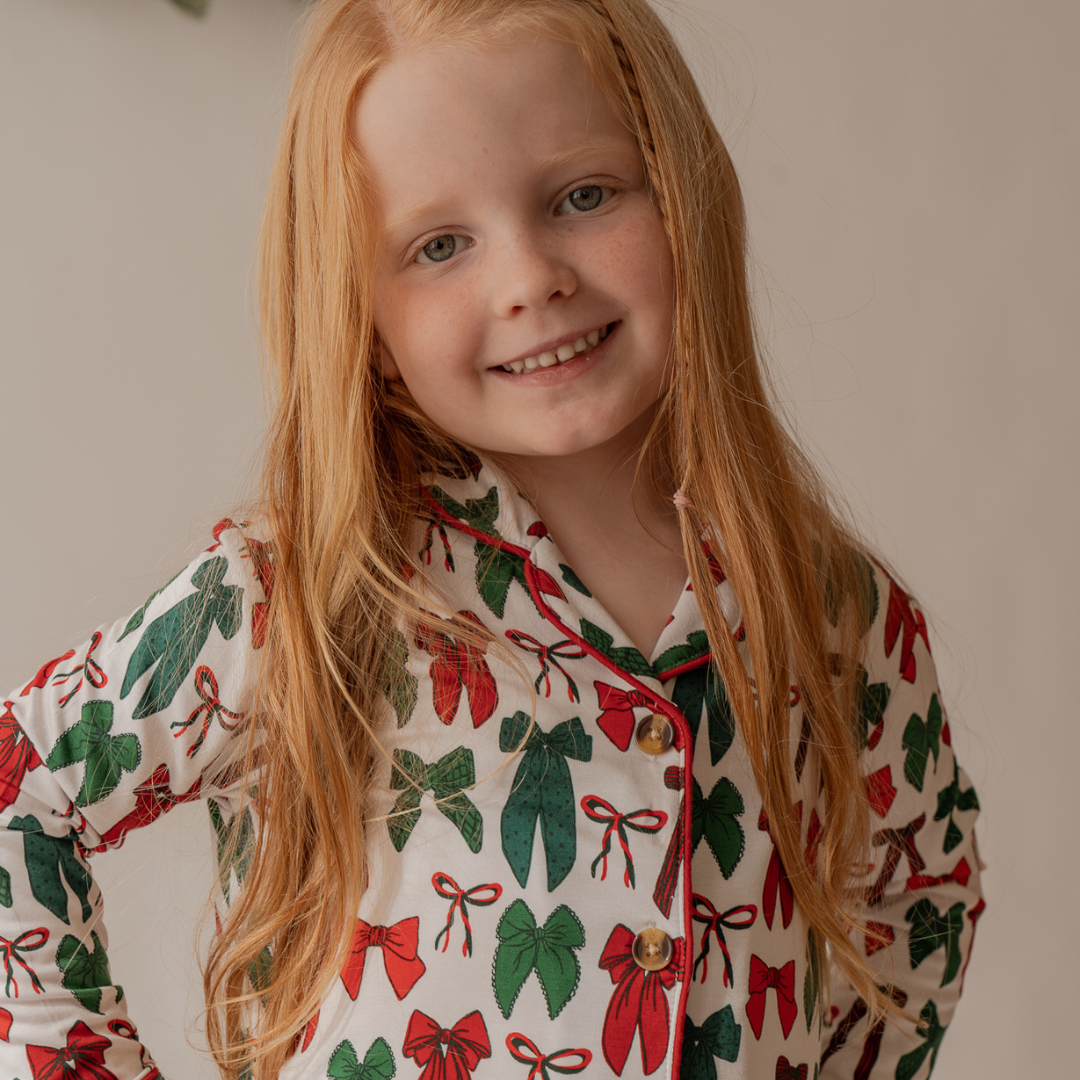 Holiday Bows Long Sleeve Flare Set Pajamas