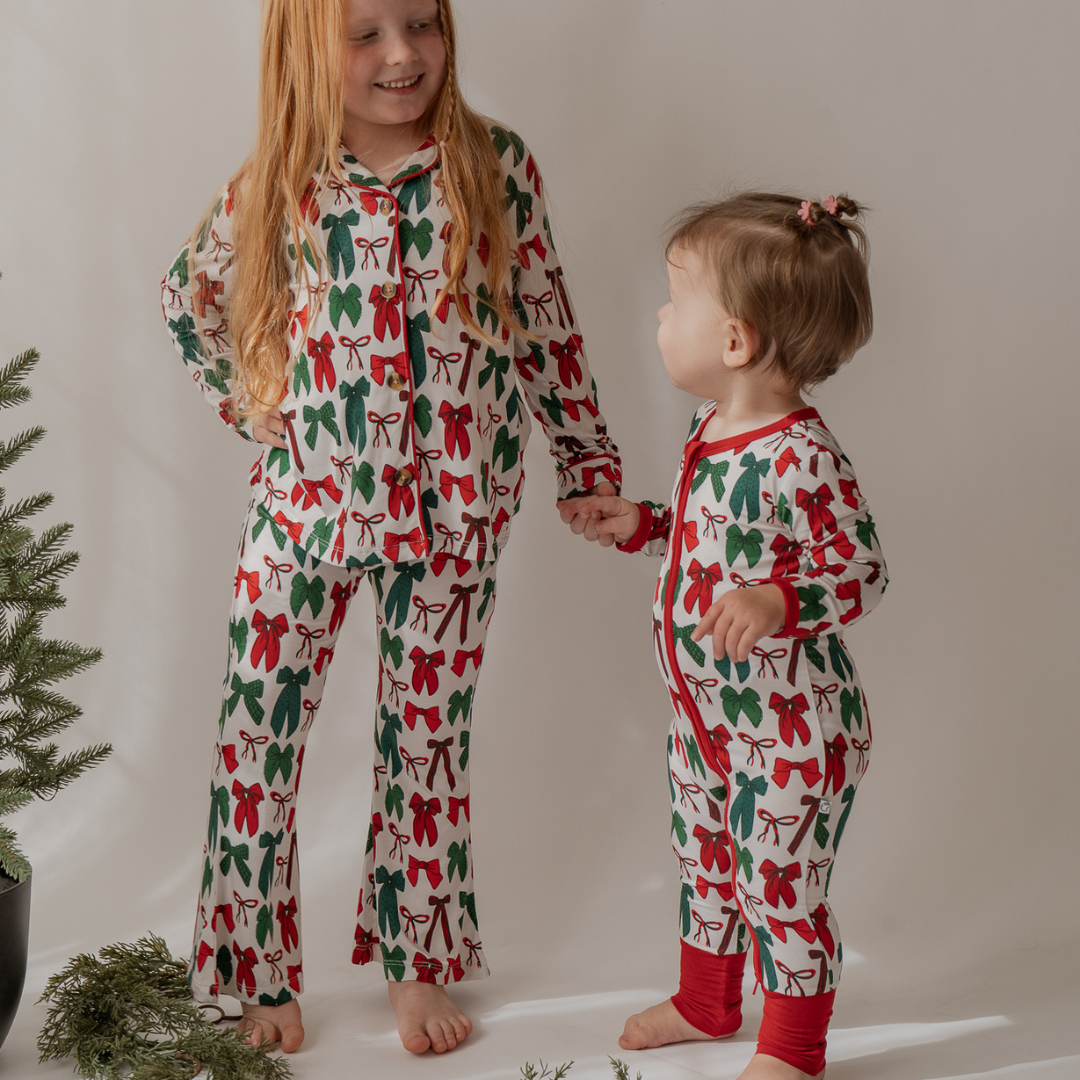 Holiday Bows Zip Onesie - little nessi