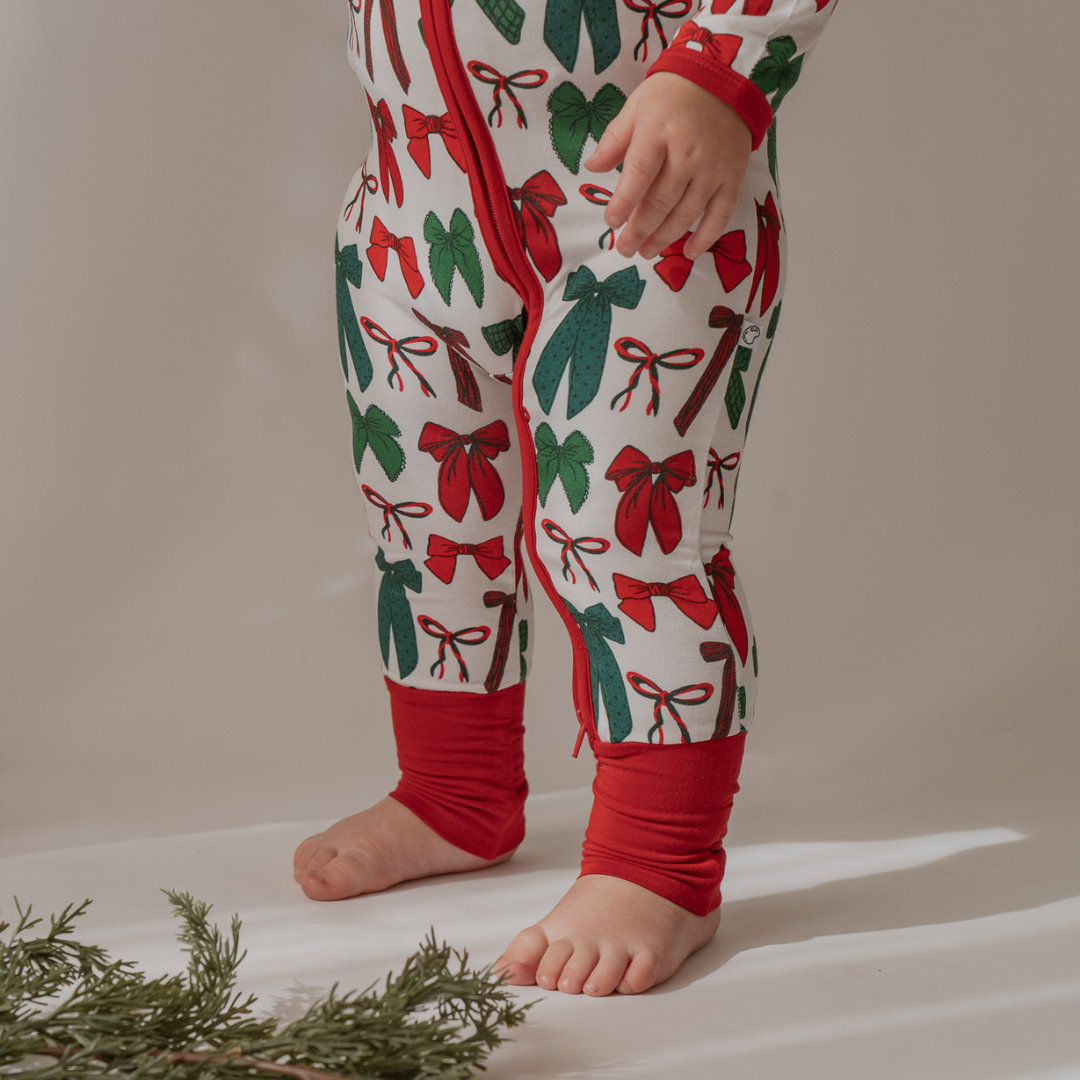 Holiday Bows Zip Onesie - little nessi