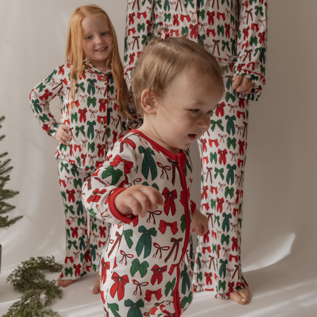 Holiday Bows Zip Onesie - little nessi