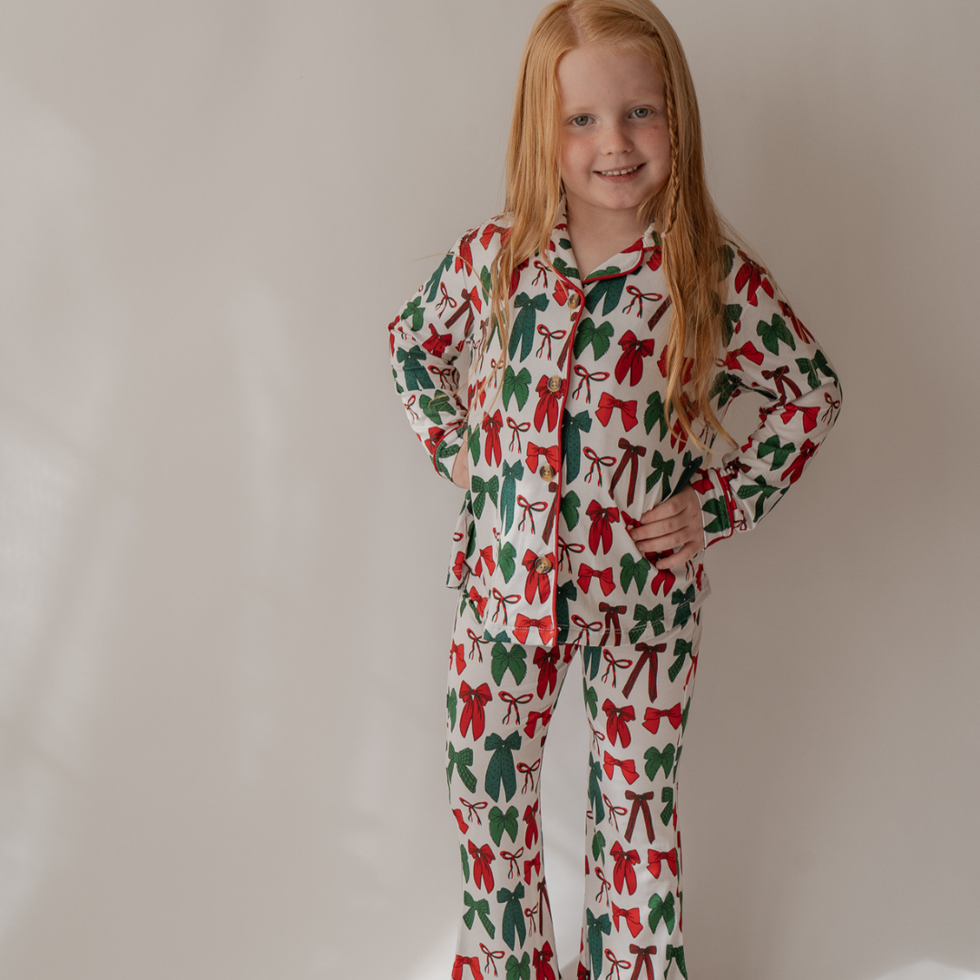 Holiday Bows Long Sleeve Flare Set Pajamas