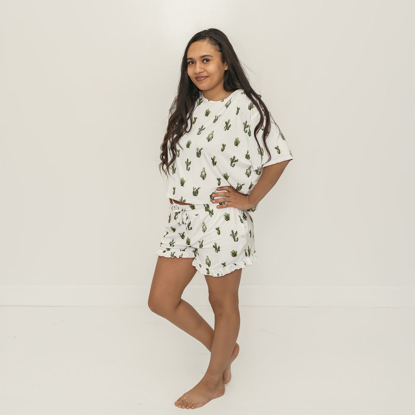 Women's Bamboo Ruffle Pajama Short Set | Cactus Cutie