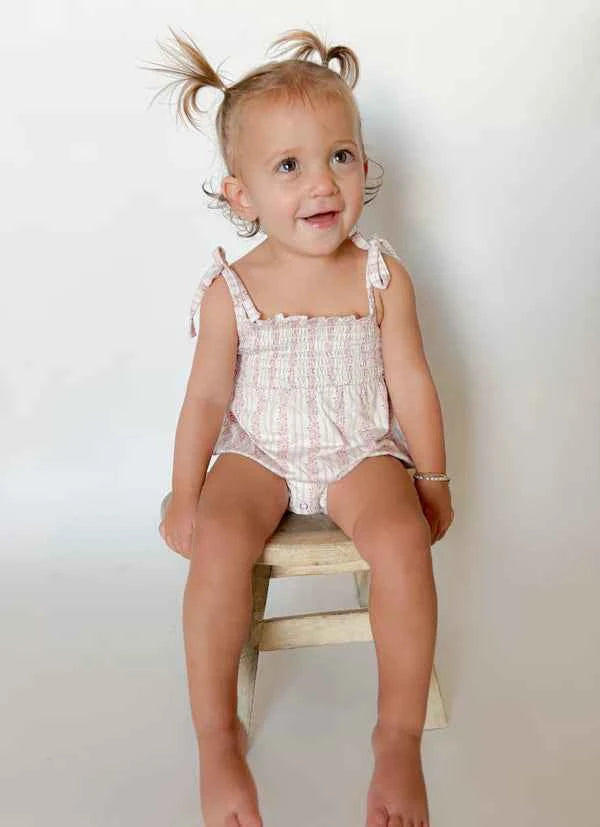 Rosy Reverie Bubble Tie Romper - little nessi