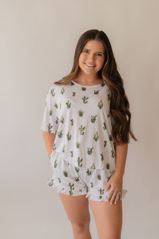 Women's Bamboo Ruffle Pajama Short Set | Cactus Cutie