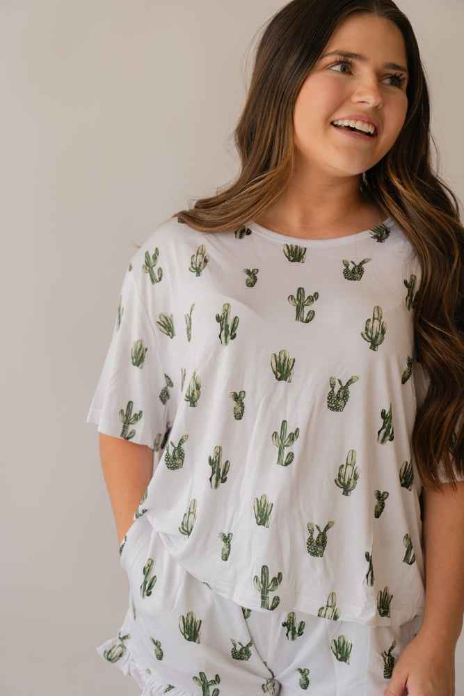 Cactus Cutie Women's Bamboo Ruffle PJ Short Set - little nessi