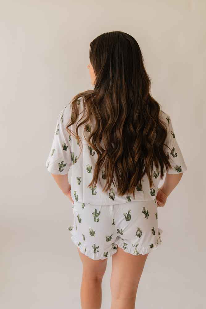 Cactus Cutie Women's Bamboo Ruffle PJ Short Set - little nessi