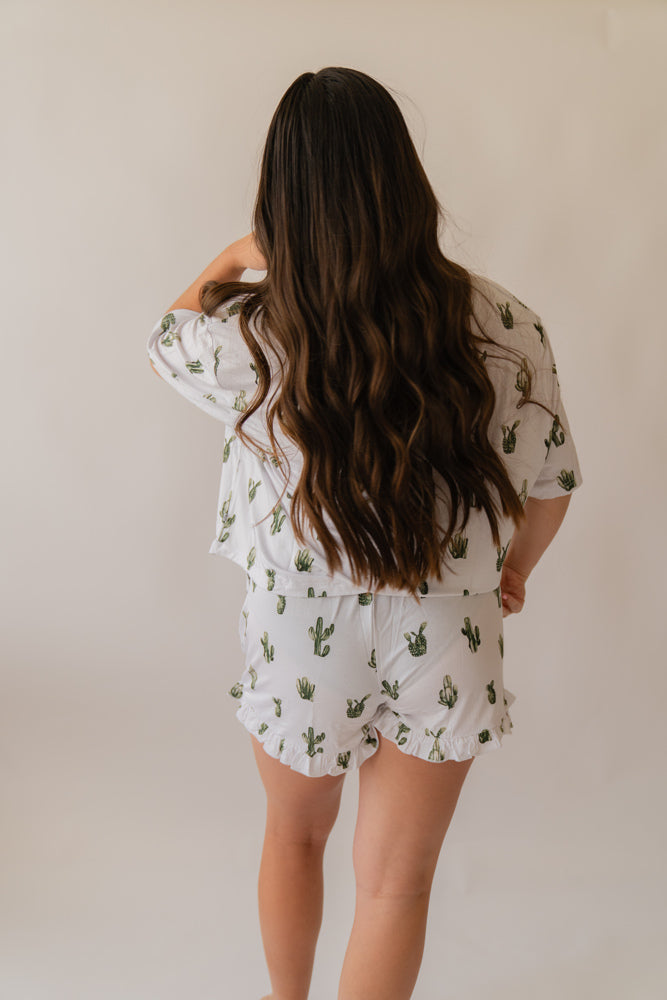Women's Bamboo Ruffle Pajama Short Set | Cactus Cutie