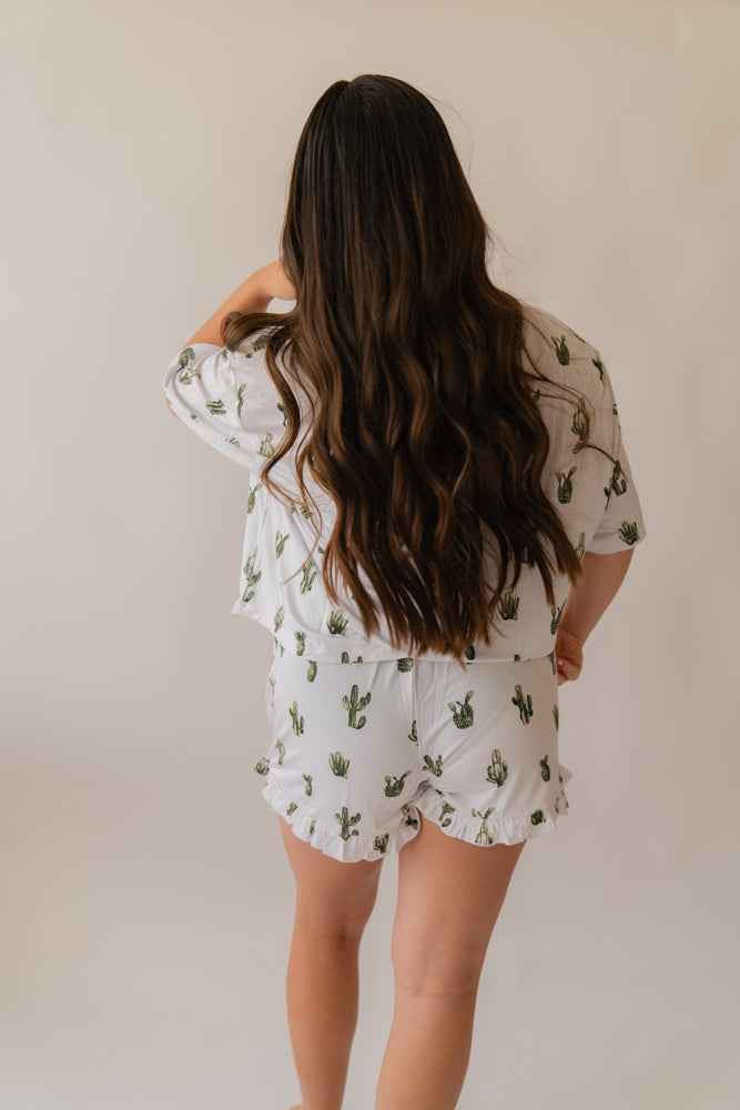 Cactus Cutie Women's Bamboo Ruffle PJ Short Set - little nessi