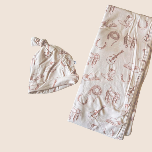 Tiny Wrangler Swaddle Blanket & Beanie Set