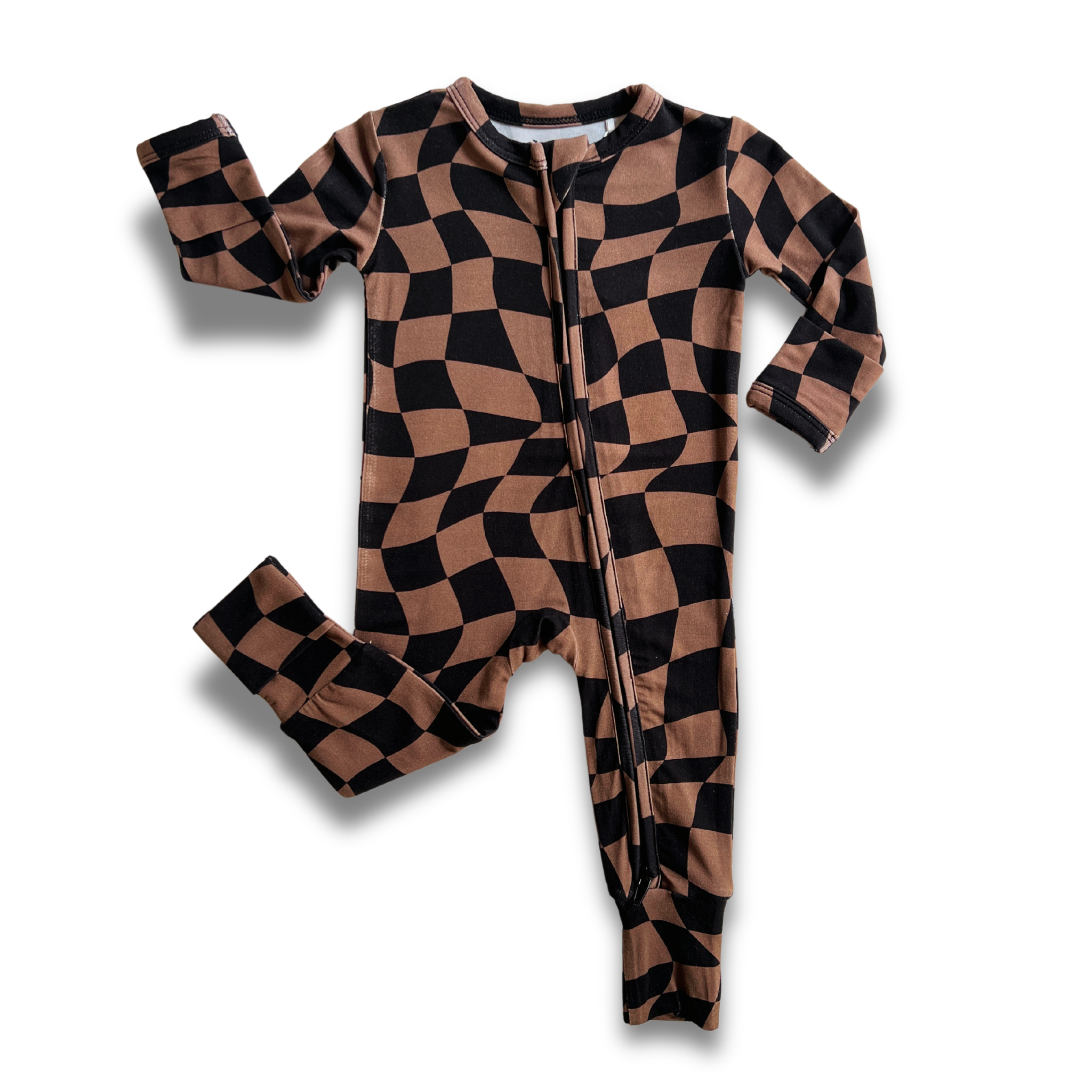 Vibey Checkered Bamboo Zip Onesie