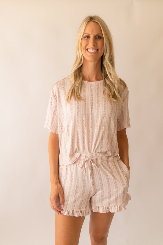 Women's Bamboo Ruffle Pajama Short Set | Rosy Reverie