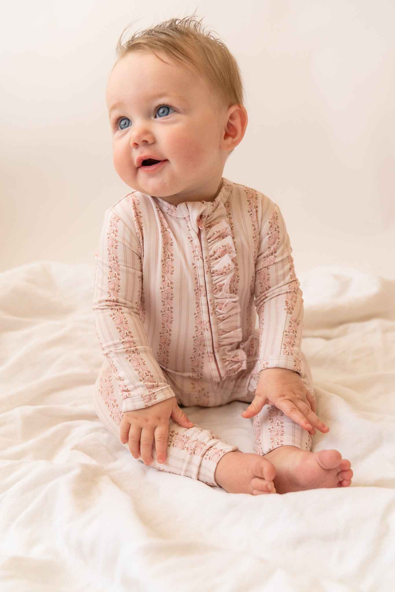 Rosy Reverie Ruffles Zip Romper Onesie - little nessi