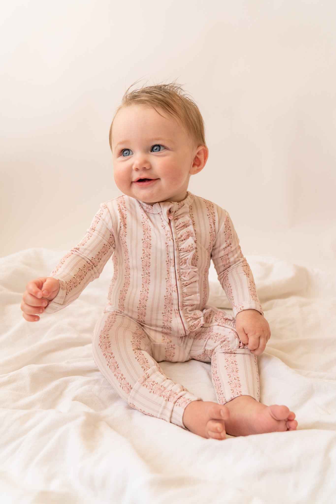 Rosy Reverie Ruffles Zip Romper Onesie - little nessi