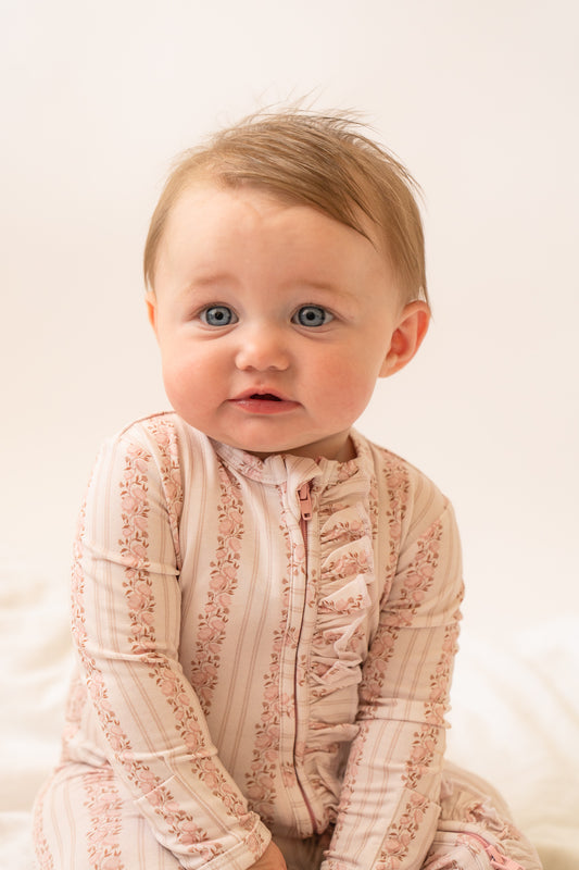 Ruffles Zip Romper Onesie | Rosy Reverie