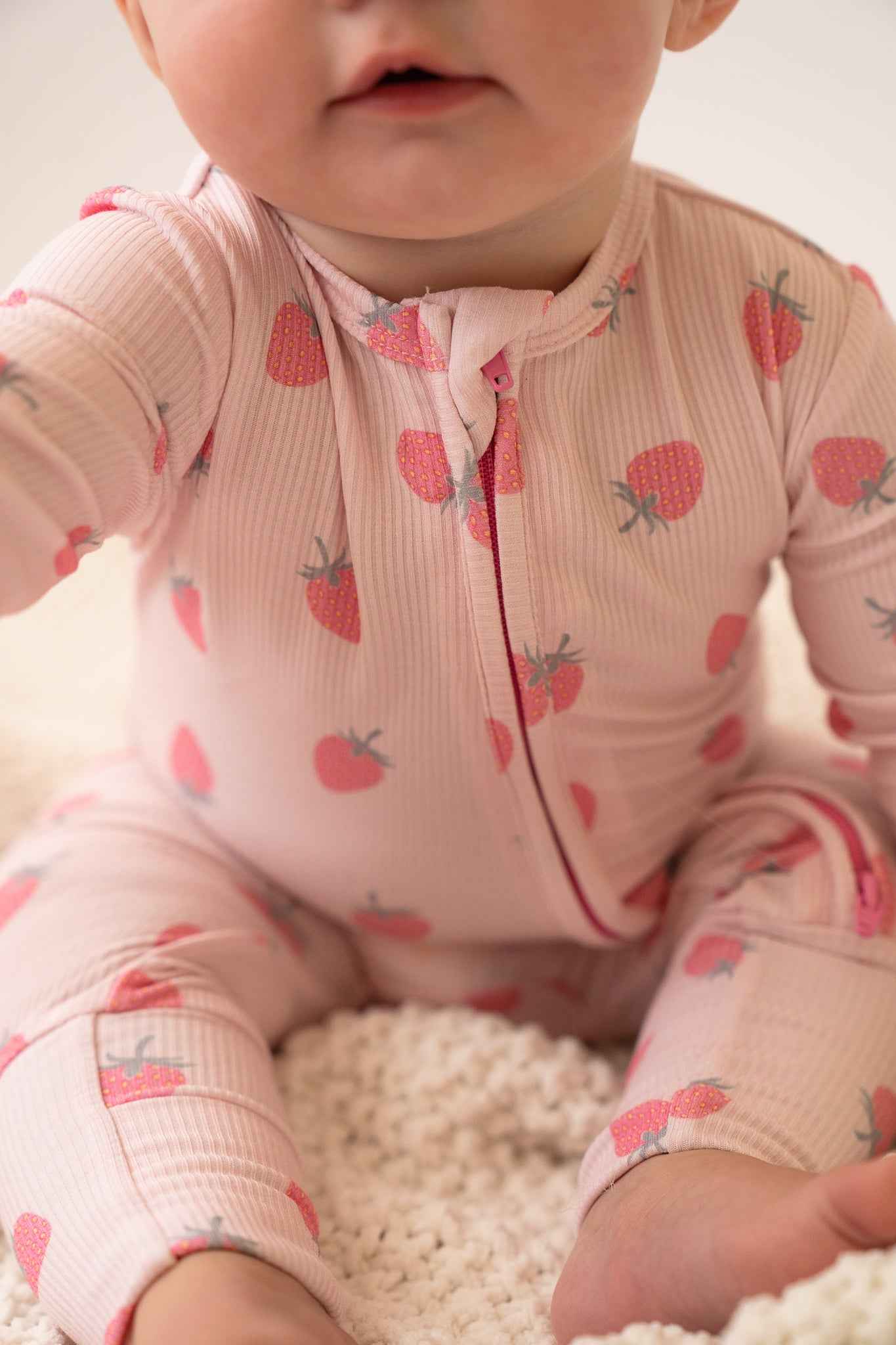 Strawberry Bamboo Zip Onesie - little nessi