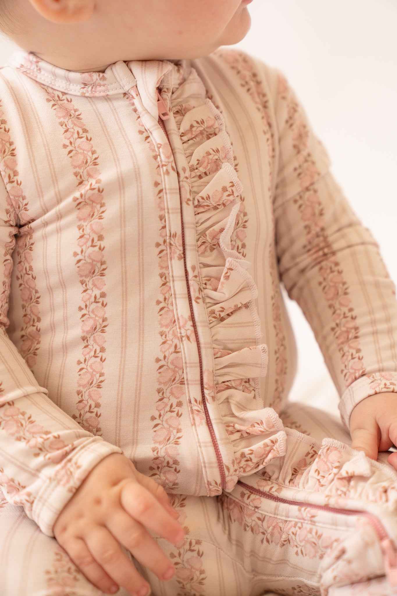 Rosy Reverie Ruffles Zip Romper Onesie - little nessi