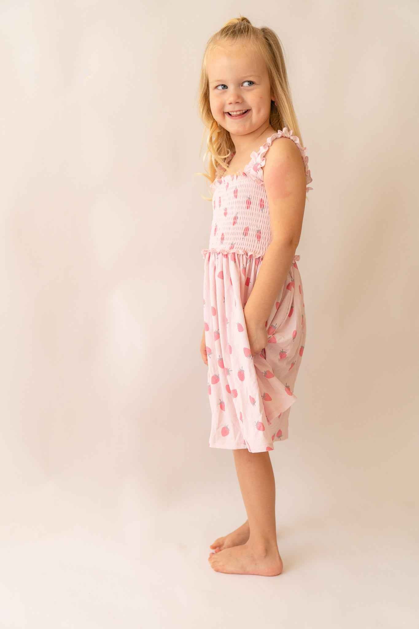 Strawberry Bamboo Twirl Dress - little nessi