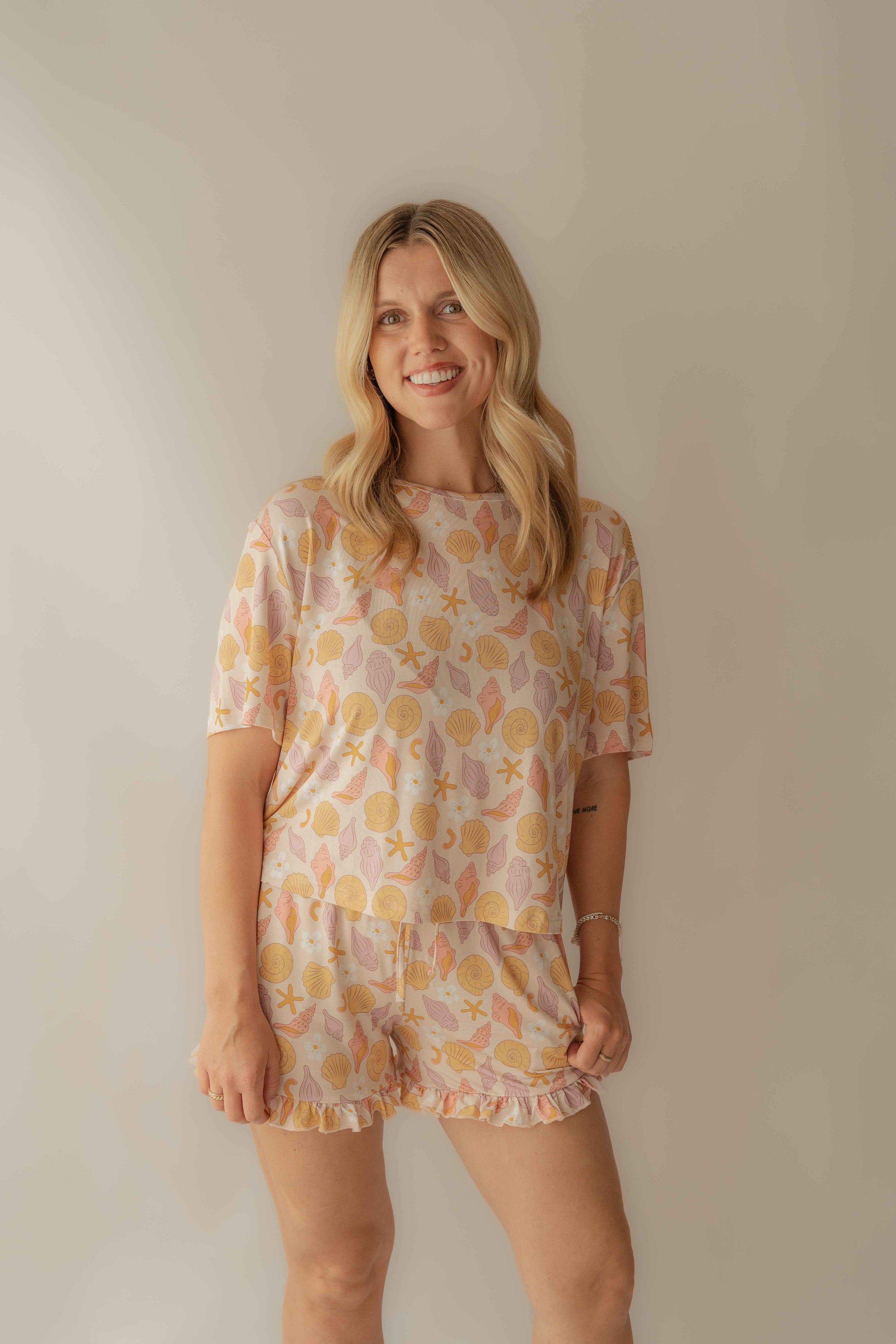 Shell Seekers Women's Bamboo Ruffle PJ Short Set - little nessi