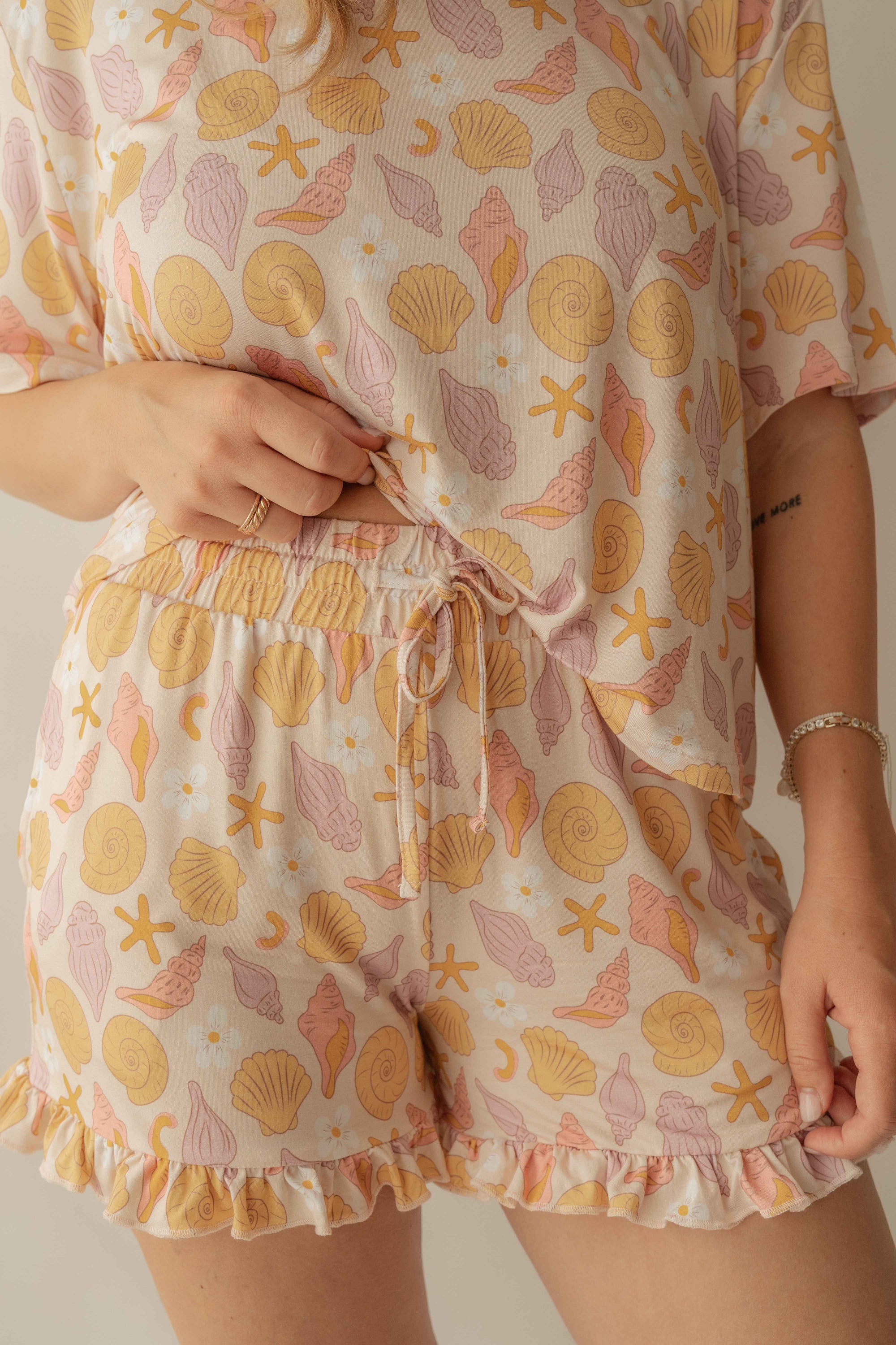 Shell Seekers Women's Bamboo Ruffle PJ Short Set