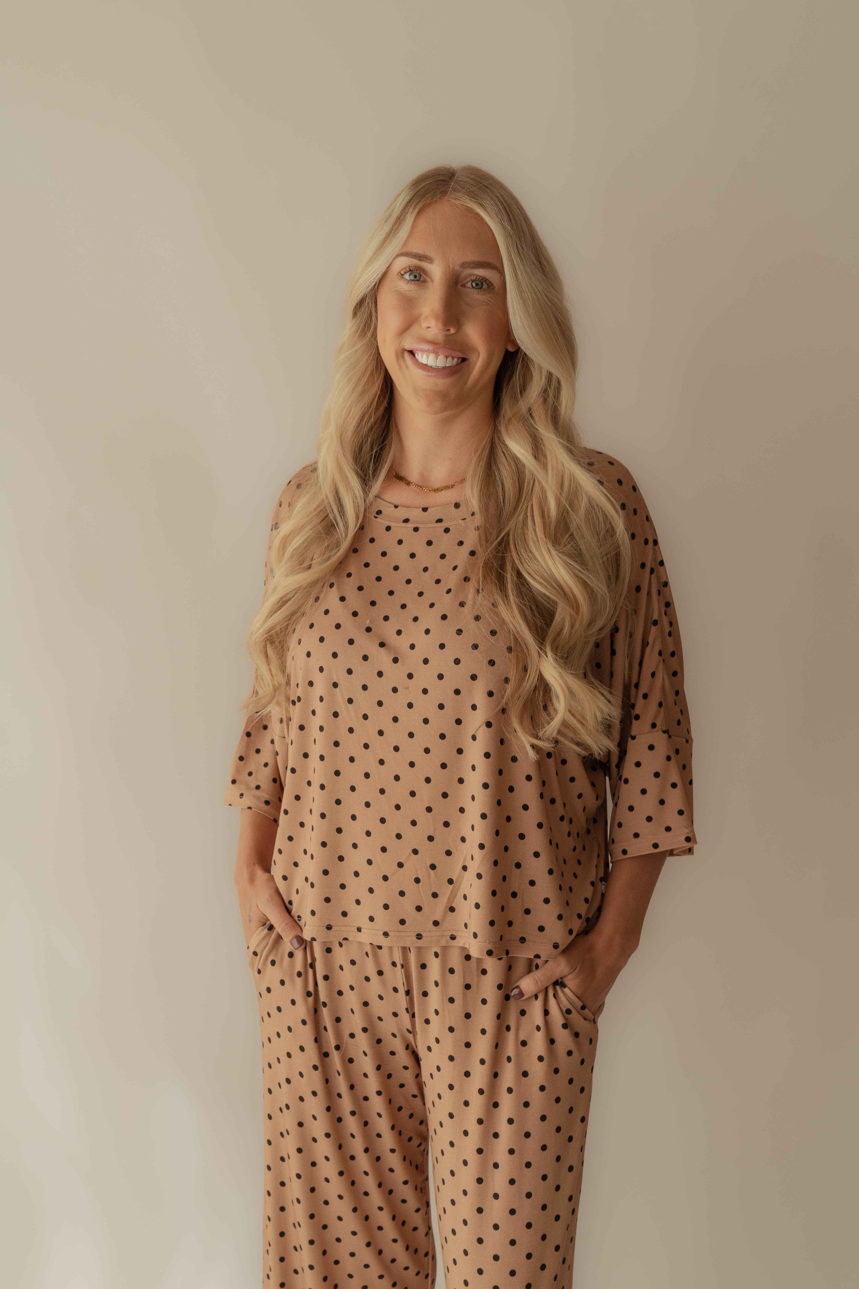 Cocoa Dots Women's Bamboo Shirt and Pants PJ Set - little nessi